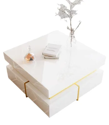 Productafbeelding van Salontafel - Koffietafel - Tafel - Woonkamertafel - Hoogglans Afwerking - Gouden Accenten - Twee Lades