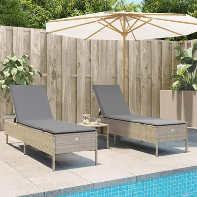 Produktbild von Maison Exclusive - 3-tlg. Sonnenliegen-Set mit Auflage Beige Poly Rattan