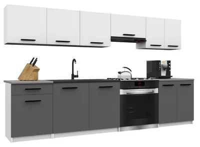Produktbild von Belini Moderne Küchenzeile Küchenblock ITALIA 2 - Küchenmöbel 240cm Weiß-Grau - Einbauküche mit Hängeschränke, Unterschränke & Arbeitsplatten