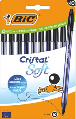 Zdjęcie produktu dla BIC 516358 BIC Kugelschreiber Cristal Soft transparent Schreibfarbe schwarz, 10 St.