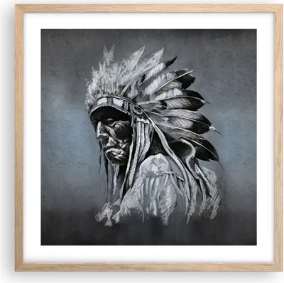Produktbild von Gerahmtes Poster - Rahmen in heller Eiche - Inder Feder Mann - 50x50 cm - Wand Bild - Wanddeko - Wandbilder - Kunstposter - Wandposter - Bilderrahmen - Bilder - Kunstdruck - P2NAC50x50-4914
