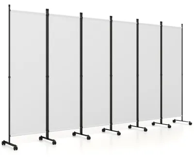 Productafbeelding van COSTWAY 6-delige roomdivider, 334,5 x 172 cm, mobiele scheidingswand, inklapbare wand, van stof, privacybescherming voor meer privacy en flexibiliteit, wit