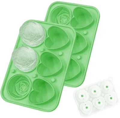 Zdjęcie produktu dla Zestaw foremek silikonowych do kostek lodu Ibenzoa® z pokrywką – 2 foremki, 6 przegródek (3 róże, 3 serca), wolne od BPA, możliwość układania w stos, można myć w zmywarce, idealne do koktajli i napojów