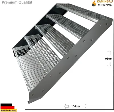 Produktbild von Gitterrost Stahl Wangentreppe 5 Stufen Verzinkt & Silber Pulverlackierte Wangen - (L x B x H) 101cm x 100cm x 95cm