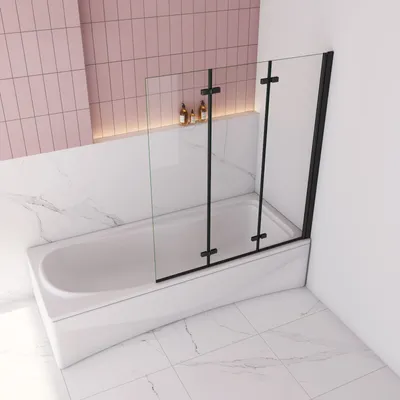 Produktbild von 130x140cm Schwarz Badewanneaufsatz 3 tlg. Faltwand Duschwand 6mm ESG Nanoglas duschabtrennung