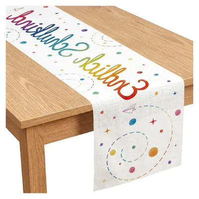 Produktbild von Tischläufer Einschulung Tischdeko Endlich Schulkind 180x33cm | Endlich Schulkind Tischläufer aus Leinen, Tischdeko Schulanfang, Schuleinführung, Einschulung Deko Mädchen & Junge