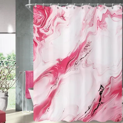 Produktbild von Duschvorhang, 180 x 180 cm, Rosa, modernes abstraktes Aquarell-Marmormuster, wasserdicht, maschinenwaschbar, mit Haken