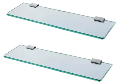 Produktbild von 2er Set Glasablage zur Wandmontage aus gehärtetem Glas mit Edelstahlhalterung, 25 cm