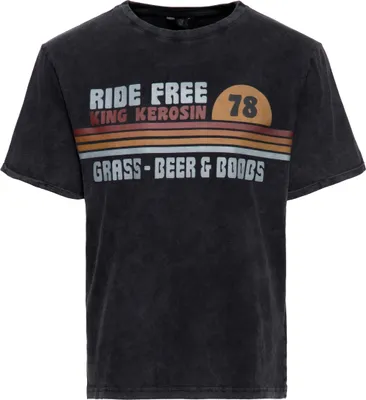 Produktbild von KING KEROSIN Print T-Shirt Acid Washed Grass, Beer & Boobs Schwarz 5Xl