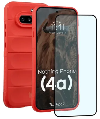 Produktbild von Robuste Handyhülle + gehärtetem Glas für Nothing Phone (4a), Bizon Tur Pack, Rot