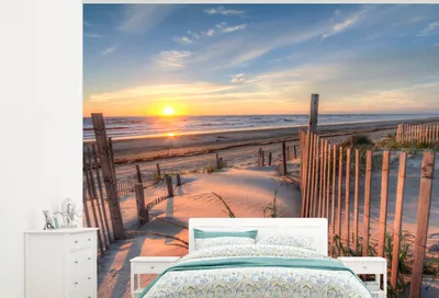 Produktbild von MuchoWow® Fototapete für Wohnzimmer oder Schlafzimmer Wandtapete Vinyl Motivtapete Strand - Meer - Düne - Sonnenuntergang - Landschaft - 325x260 cm - Tapete