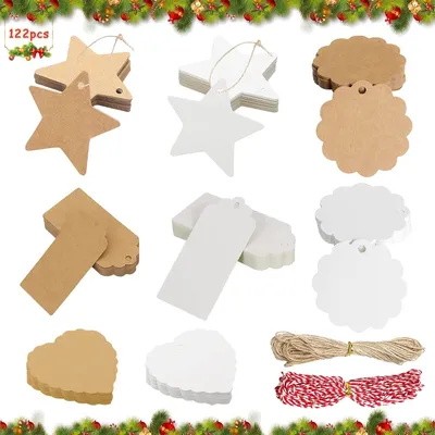 Image de 120 pièces, en papier kraft, avec cordon, pour Noël, pour les mariages, écologique