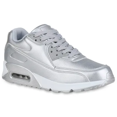 Produktbild von Mytrendshoe Damen Sportschuhe Metallic Laufschuhe Sneaker Freizeit Schuhe 822494, Farbe: Silber, Größe: 39