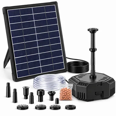 Zdjęcie produktu dla Filtr do stawów solarnych z pompą FA001 – bateria 3000 mAh, przepływ 300 l/h, 8 dysz, panel o mocy 6,5 W, Obraz wygenerowany przez AI