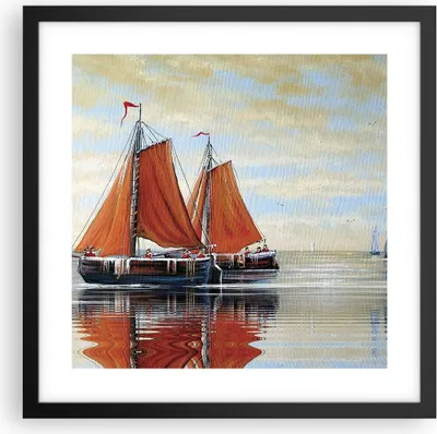 Produktbild von Gerahmtes Poster - Schwarzer Rahmen - Segelschiffe Öl Orange - 40x40 cm - Wand Bild - Wanddeko - Wandbilder - Kunstposter - Wandposter - Bilderrahmen - Bilder - Kunstdruck - P2BAC40x40-4404