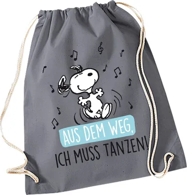 Produktbild von The Peanuts Turnbeutel Snoopy – Aus dem Weg, ich muss tanzen! Sportbeutel Rucksack mit Kordelzug Grau