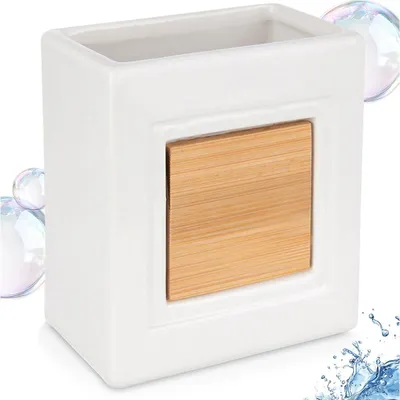 Immagine prodotto di Orion | Bicchiere per spazzolino da denti - Bicchiere da bagno - Bianco - 330 ml - Dolomite e legno di bambù