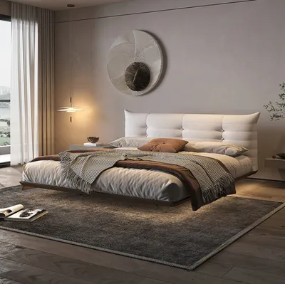 Produktbild von Weißes Schlafzimmer Bett Designer Wandbett LED-Betten Holzgestell Möbel