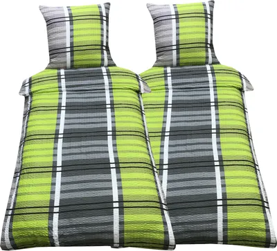 Produktbild von Bettwäsche 135x200 Seersucker Mikrofaser Bettbezug Grün Grau Gestreift, 4 tlg