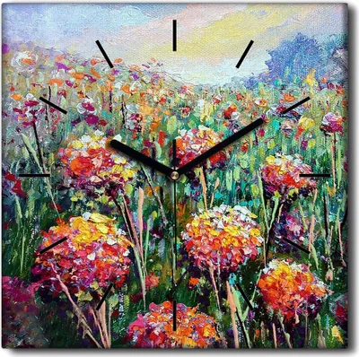 Produktbild von Coloray Uhr auf Leinwand 30x30 cm Wand Uhr Dekoration Wohnzimmer Segeltuch schwarze Hände -Kunst-Kunst-Blumen