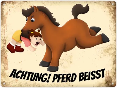 Produktbild von Achtung! Pferd beisst Metallschild XXL mit Pferde Motiv Schild Blechschild