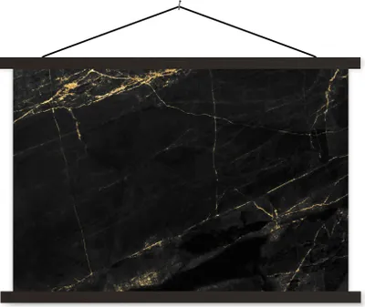 Produktbild von MuchoWow® Textilposter Marmoroptik - Luxus - Schwarz - Gold 60x40 cm mit schwarzem Rahmen - Hölzernes