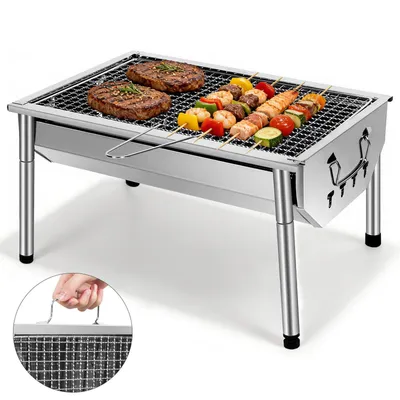 Produktbild von SunJas Holzkohlegrill Edelstahl Holzkohlegrill Tragbar, Faltbare, BBQ Grill Standgrill Schaschlikgrill Tischgrills Tragbar Campinggrill 40x28x21.5cm