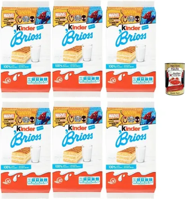 Produktbild von Kinder Brioss con Latte 6×280g (60 Snackkuchen) – weicher Milch-Biskuit, einzeln verpackt, Frühstück & Pause, ohne Palmöl, Familienvorrat + Italian Gourmet polpa