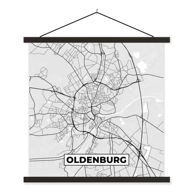 Produktbild von MuchoWow® Textilposter Karte - Stadtplan - Deutschland - Oldenburg - Karte 60x60 cm mit schwarzem Rahmen - Posteraufhänger