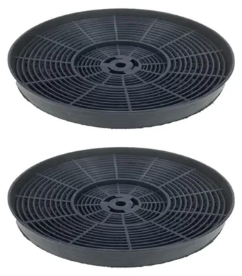 Two black circular carbon filters are shown against a white background.