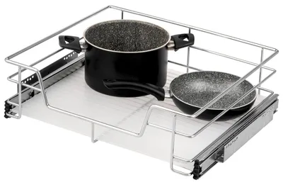 Image de Tiroir télescopique Bremermann 60 cm avec étagère, tiroir de cuisine adaptable, tiroir coulissant métallique chromé