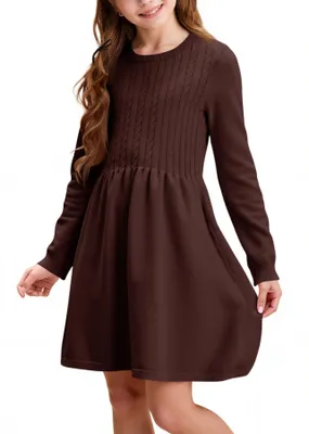 Produktbild von Mädchen-Pulloverkleid mit langen Ärmeln, gestricktes, locker fallendes A-Linien-Kleid