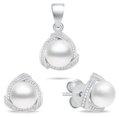 Produktbild von Silberschmuck-Set mit echten Perlen SET268W ( Ohrringe, Anhä nger)