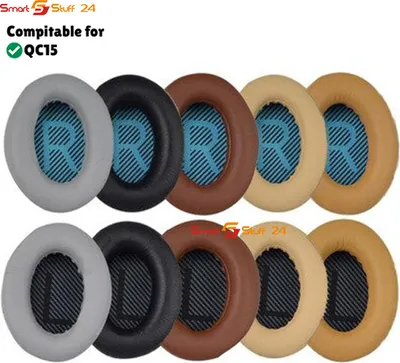 A collage of different colored ear pads for headphones.