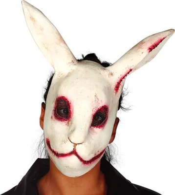 Produktbild von Horrorhase Maske Halloween Kostümaccessoire Unheimliches Tierdesign Gruselige Dekoration, Farbe: Weiß
