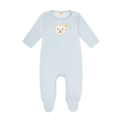 Immagine prodotto di Tutina Steiff Baby - Body, cotone, orsetto, logo, bottoni a pressione, maniche lunghe, tinta unita azzurro chiaro 56