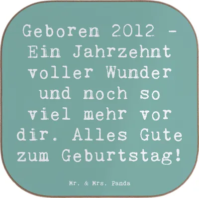 Produktbild von Mr. & Mrs. Panda Untersetzer Glas Spruch 2012 Geburtstag - Meeresbrise - Geschenk, Getränkeuntersetzer, Geburtstagsfeier, für Gläser, Glückwunsch, Erinnerung, Geburtsjahr