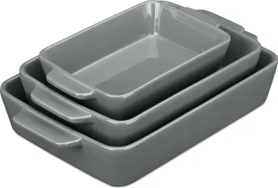 Produktbild von Graue Keramik Ofenform 3er Set mit Griffen, 42x29x16cm, ofen- & mikrowellengeeignet