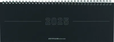 Produktbild von Tisch-Querkalender Papyrus Schwarz 2025 - Büro-Planer 29,7x10,5 cm - Tisch-Kalender - 1 Woche 2 Seiten - Ringbindung - Zettler
