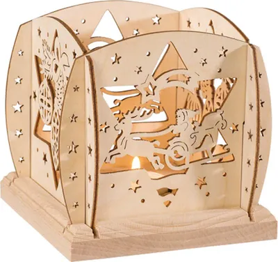 Produktbild von Teelichthalter Weihnachtsmann auf Schlitten (12cm) von Saico Seiffen