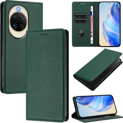 Produktbild von Litchi Leder Handyhülle für Huawei Nova 14 Wallet Kartenfächer Standfunktion Hülle Grün