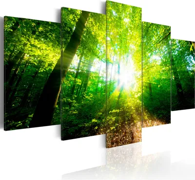 Produktbild von Leinwandbilder 200x100 cm Vlies Leinwandbild 5 tlg Kunstdruck modern Wandbilder XXL Wanddekoration Design Wand Bild - Wald Natur Sonne Sonnenschein c-A-0082-b-o