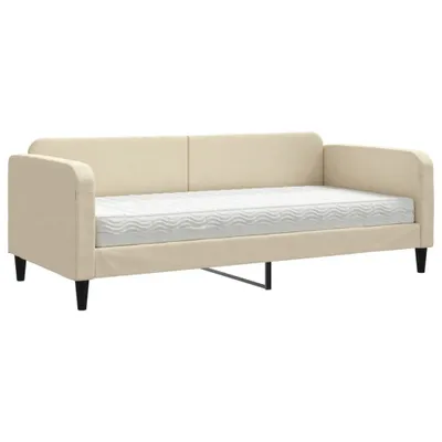 Image de vidaXL Lit de jour avec matelas Crème 90x200 cm Tissu