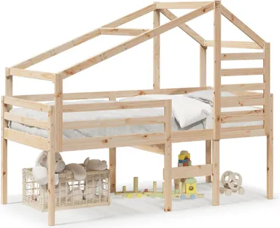 Produktbild von vidaXL Hochbett mit Dach 90x190 cm Massivholz Kiefer