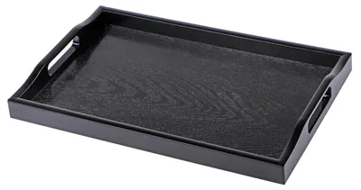 Rechteckiges Kunststoff-Tablett mit Griff, schwarz, 41,5 x 27 x 3,2 cm