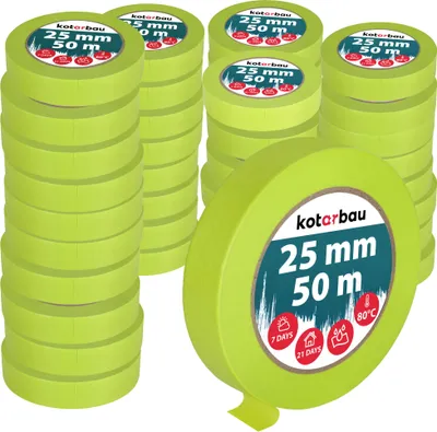 Produktbild von KOTARBAU® 48er Set Neon Malerkrepp 50 m Kreppband 25mm Malerband Abklebeband Maler Klebeband Maler Zubehör Fluoreszierendes Grün Kreppapier Malerbedarf