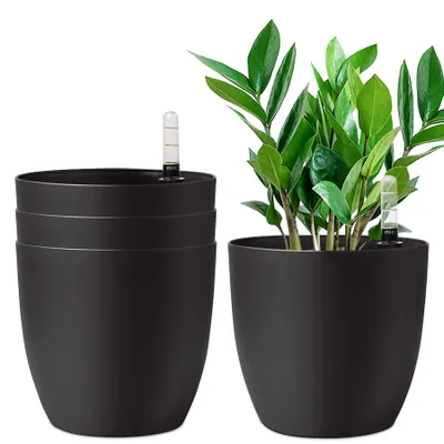Image de Omgoods - Lot de 4 pots de fleurs auto-arrosables avec indicateur de niveau d'eau