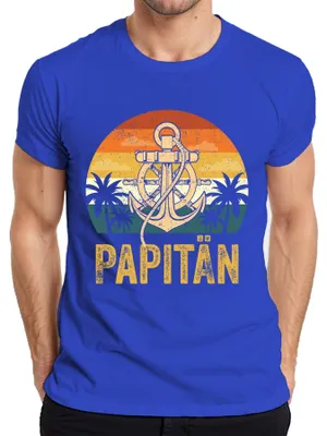 Zdjęcie produktu dla Vintage Papitän Retro Prezent na Dzień Ojca Miłośnik morza Mężczyzna Tata Męska koszulka, Niebieski, XL