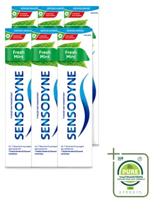 Immagine prodotto di 6 tubetti di dentifricio Sensodyne Fresh Mint - 75 ml - confezione grande - 6 pezzi
