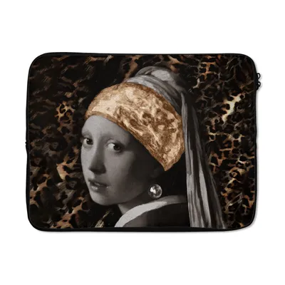 Produktbild von MuchoWow® Laptop Hülle 17 Zoll Laptoptasche Mädchen mit Perlenohrring - Gemälde - Pantherdruck - Zipper - Schutzabdeckung